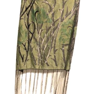 Scarf Gypsy Glitter & Green tassels plants vegan